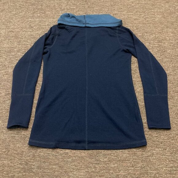 Women's Ibex Blue Dyad Cowl Neck Pullover Merino Wool Sweater Sweatshirt Sz M - Picture 2 of 9